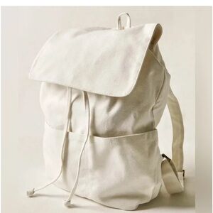 Minimalist Canvas Drawstring Backpack in Off-White NEW